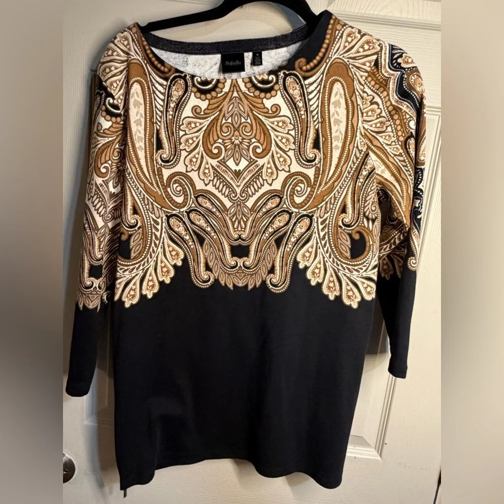 Rafaella Black and Brown Paisley Top - Picture 1 of 6